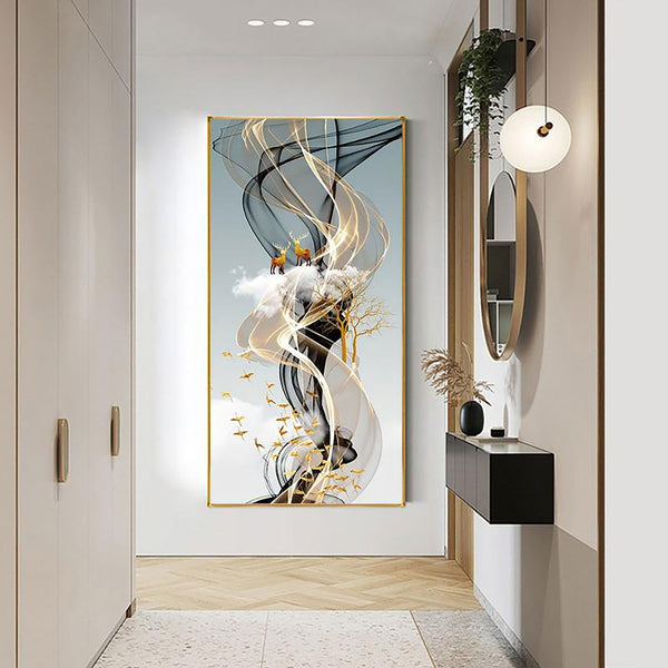 Golden Deer Tree Nordic Canvas Wall Art