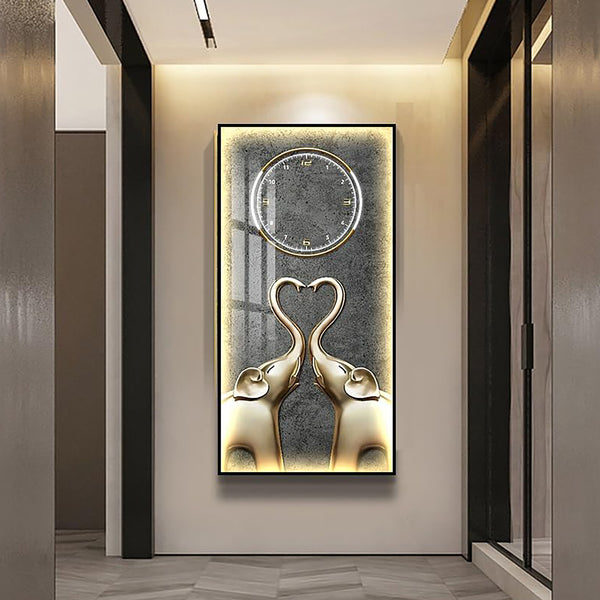 Modern Luxury LED Wall Clock with Elephant Art with Black Frame