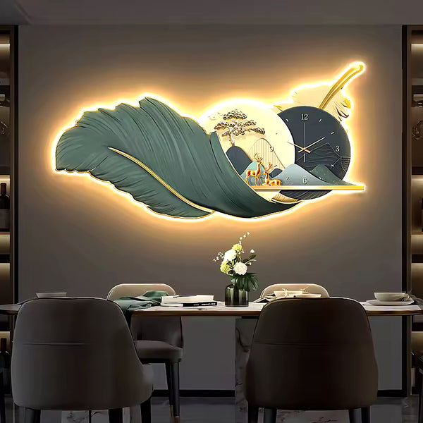 Large 3D Glowing Feather Wall Clock